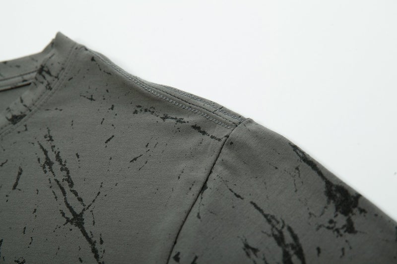 KLIEGOU Mens Hipster Hip Hop Ripped Round Hemline Pattern Print T Shirt 86 Gray2 L - Image 4